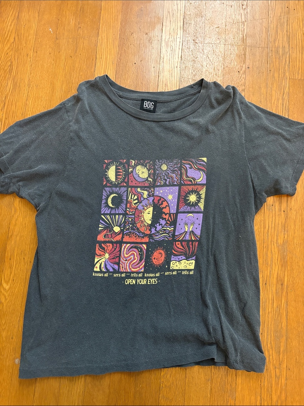 BDG Black Graphic Tee with Purple, Yellow and Red Celestial Panels